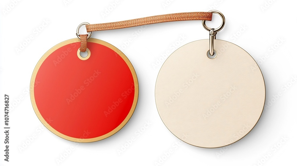 Poster elegant circular red and gold badge with smooth surface and secure strap ideal for branding certific