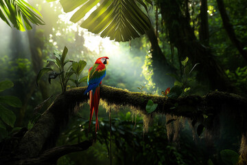 A colorful parrot in the rainforest