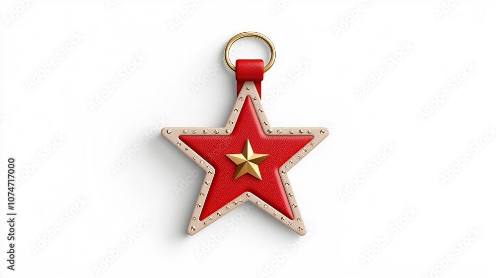 Fototapete Elegant Eight Pointed Star Badge in Red and Gold with Polished Metallic Texture and Secure Loop for Premium Branding Corporate Design or Decorative Graphics