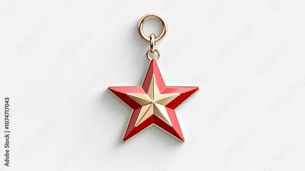 Aufkleber Elegant and premium eight pointed star badge in vibrant red and gold colors with a polished textured surface and secure loop for attachment  isolated on a clean white background
