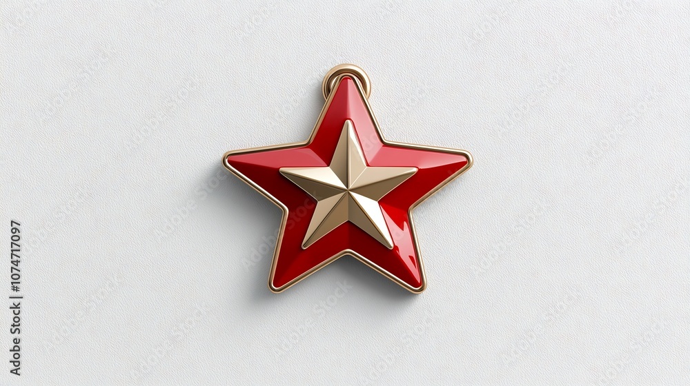 Fototapete Elegant and premium eight pointed star badge with a polished red and gold metallic texture and secure loop isolated on a white background for versatile use in various design projects