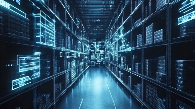 Inventory replenishment workflow in digital system with barcode scanning optimizing stock levels automated restocking process in organized warehouse setting