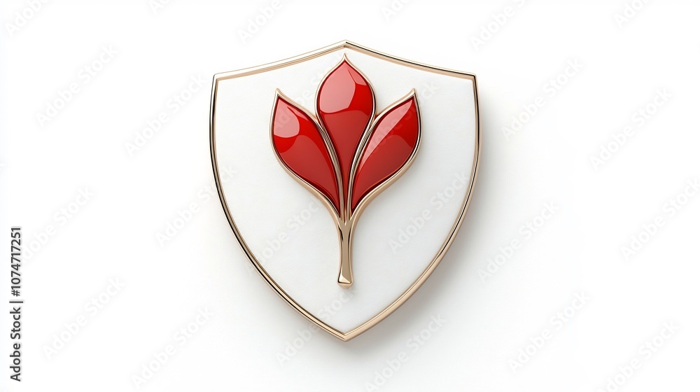 Poster elegant shield shaped red and gold badge with a smooth textured surface and a reinforced loop suitab