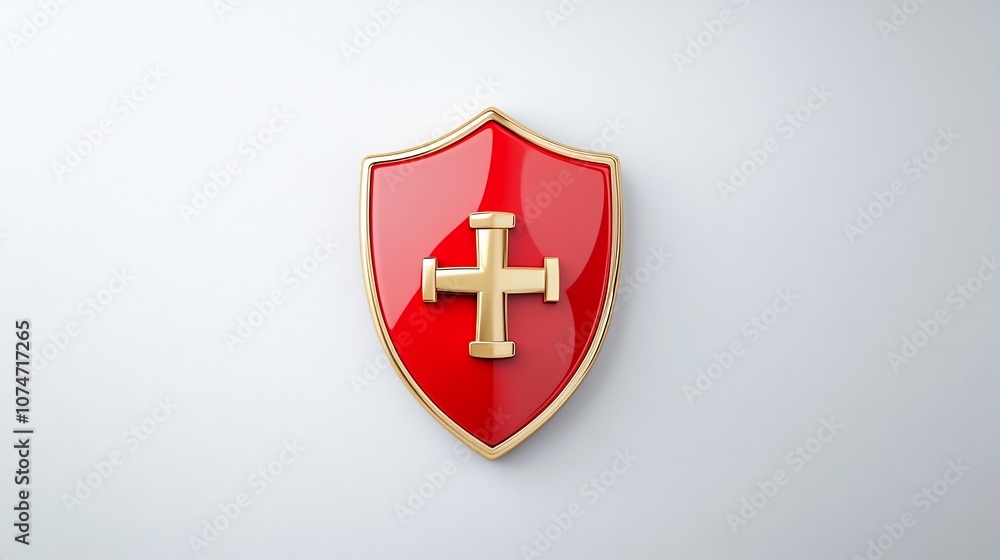 Aufkleber Elegant shield shaped badge featuring a smooth red and gold texture with a reinforced loop suitable for branding labeling and product enhancement  on a white background