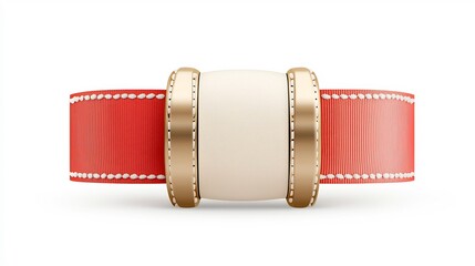 Beautiful and sophisticated red and gold ribbon style badge with smooth edges and a sturdy strap perfect for elegant labeling branding or premium graphic design elements