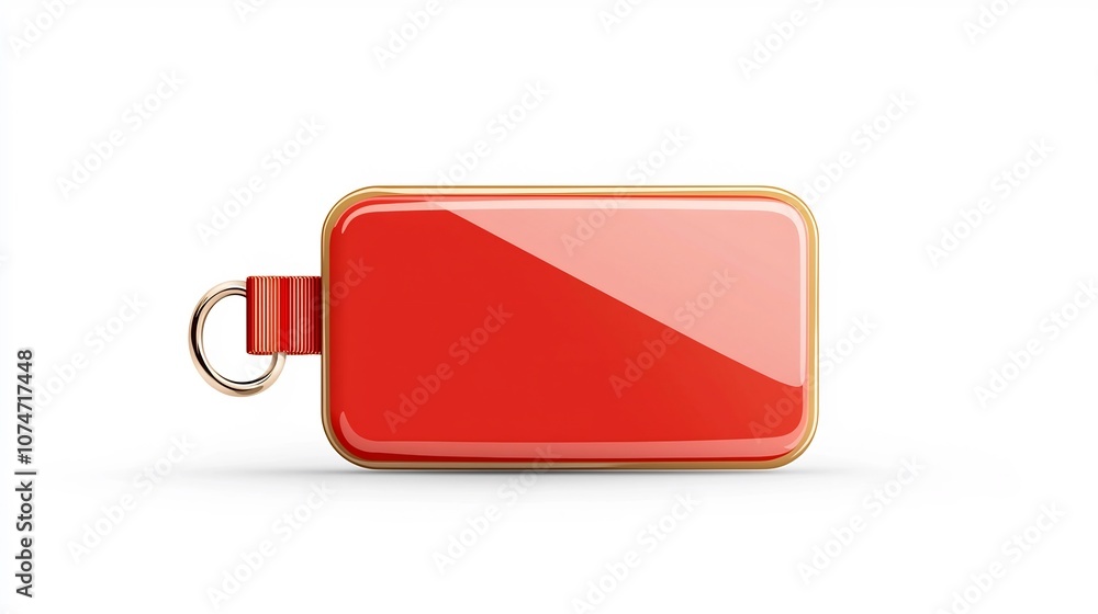 Fototapete Elegant golden badge or emblem with smooth surface ribbon like red edges and a secure loop for professional branding labeling and certification purposes  isolated on a white background