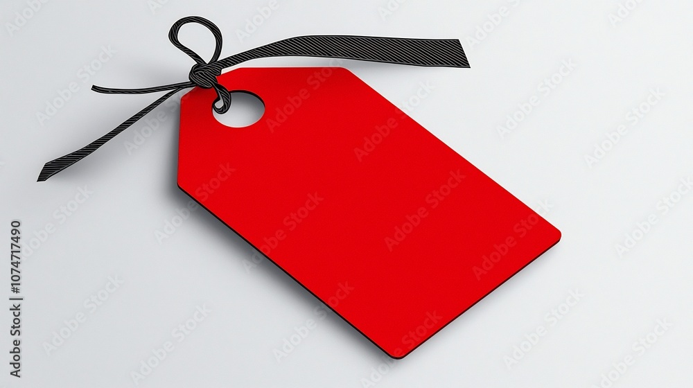 Poster sleek minimalist red price tag with a simple yet elegant black strap design punched through a hole a