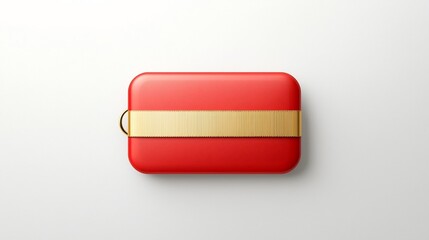 Rectangular red and gold premium badge with ribbon like edges smooth surface and a secure loop for professional labeling branding and identification purposes  isolated on a white background