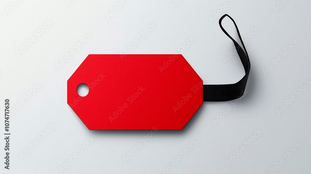 Leinwandbilder minimalistic red label with rounded corners and black strap through punched hole smooth texture idea