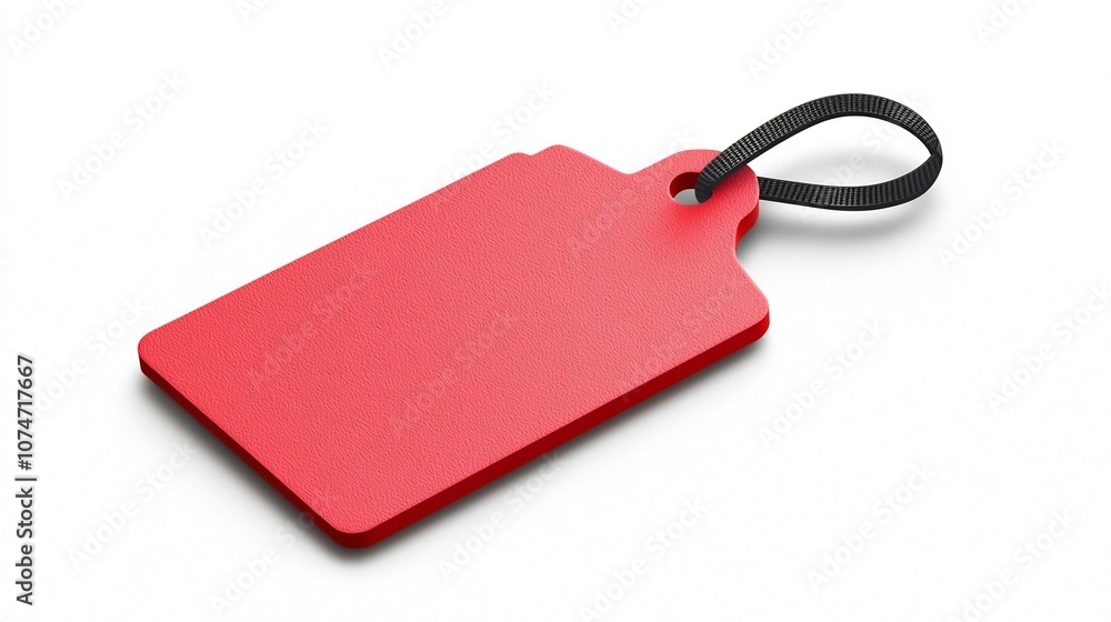 Poster Elegant red rectangular tag with smooth finish and rounded corners featuring a black strap attached through a hole for secure labeling and branding of products merchandise and various items