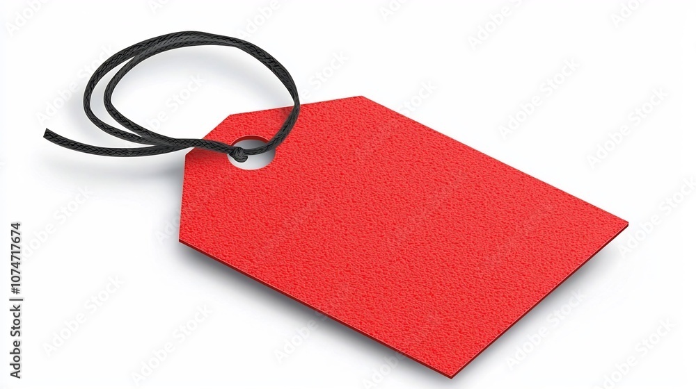 Aufkleber detailed of a red rectangular product tag with rounded corners on one end smooth finish and a black 