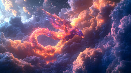 Fantasy Dragon Illustration in a Dreamy Sky