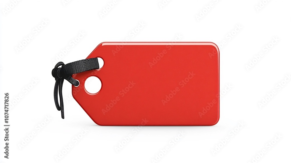 Aufkleber vibrant red polished product tag with rounded corner and black strap for efficient price marking and