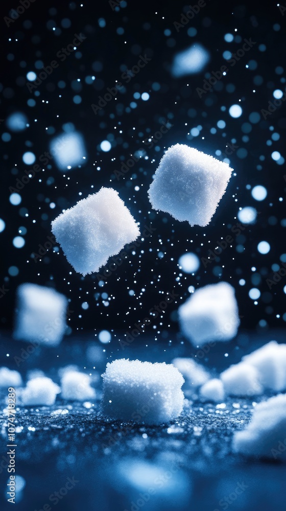 Poster abstract explosion of ice particles in a cosmic blue and black backdrop creates a visually dynamic e