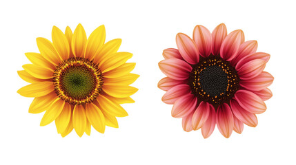 Obraz premium PNG Vivid springtime floral vector set of multicolored daisies and radiant sunflowers isolated on white