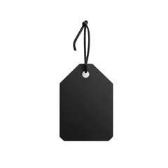 PNG A sleek, black tag label isolated on a clean background, perfect for adding custom text or branding. Ideal for retail, product pricing, or promotional graphics,  