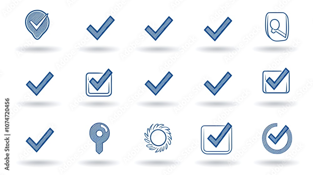 Poster A set of pixel perfect check mark icons in a flat editable outline style isolated on a clean white background  These can be used for various UI UX web and app design projects