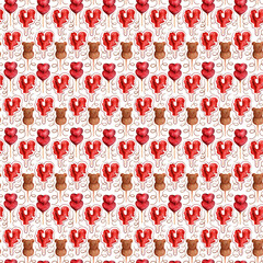 Watercolor seamless pattern with New Year's gingerbread, sugar candies and chocolates