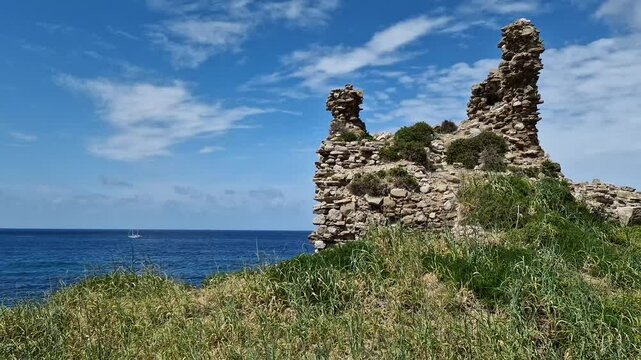 Methoni Castle Venetian fort ruins and sea, Peloponnese, Greece