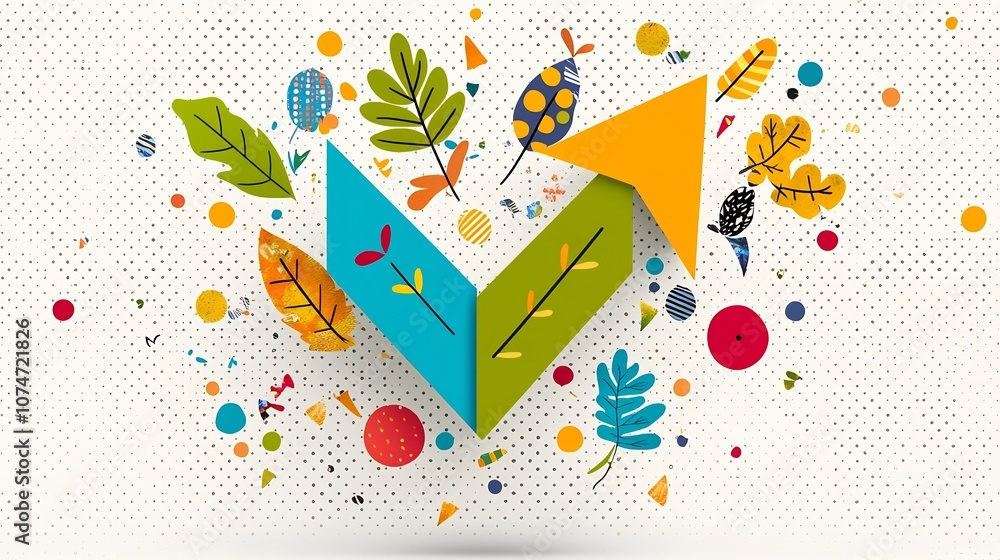 Poster vibrant and dynamic upward arrow graphic featuring lively leaves in shades of green yellow orange an