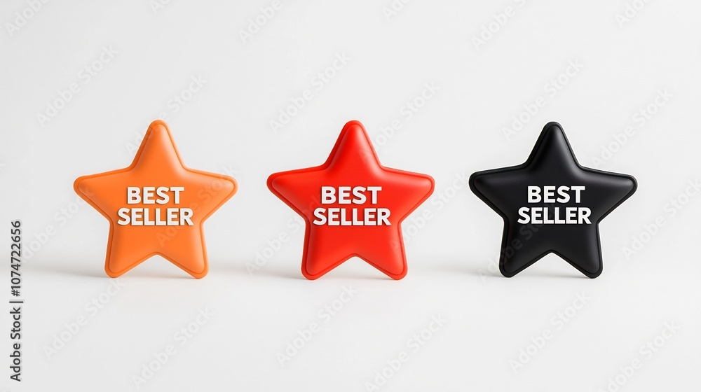 Aufkleber premium eight pointed star shaped best seller badges in a bold color palette of red orange and black