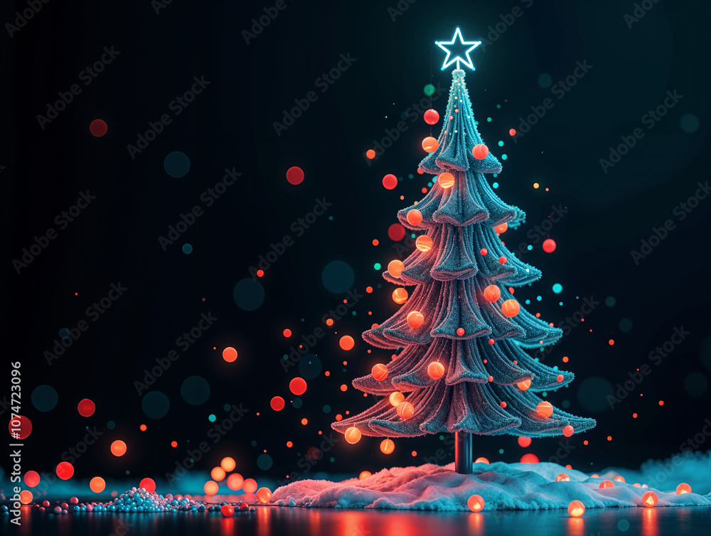 Poster christmas digital tree consisting of lines of microchips processors and boards. generative ai