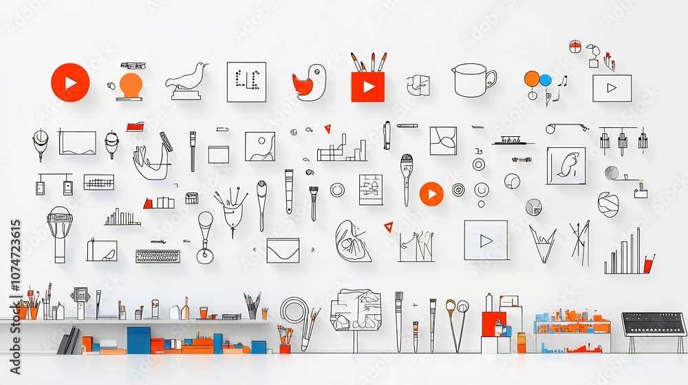Poster Collection of minimalist art icons in clean line style representing creative concepts museums and music  Versatile graphic elements for modern branding web design and digital interfaces
