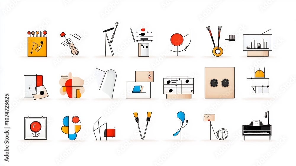 Aufkleber minimalist art icons in line style representing a variety of creative concepts museums and music ele