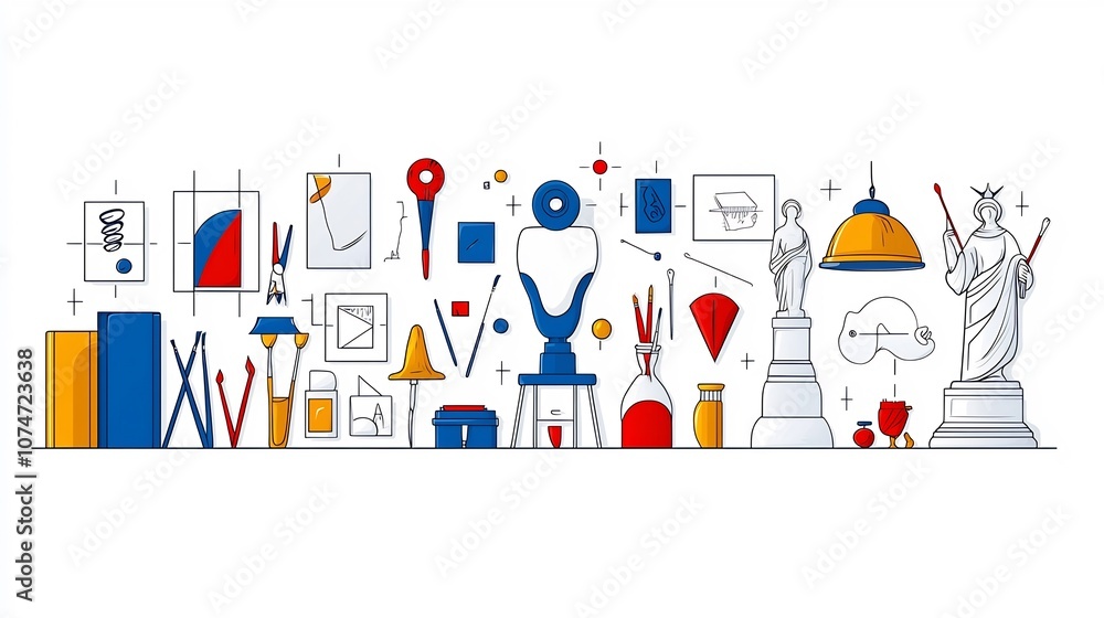 Aufkleber this collection of minimalist line style icons represents the art world featuring symbols for variou