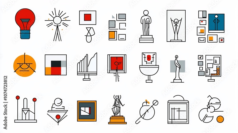 Aufkleber visually engaging line art icons depicting the essence of the art scene including creative symbols m
