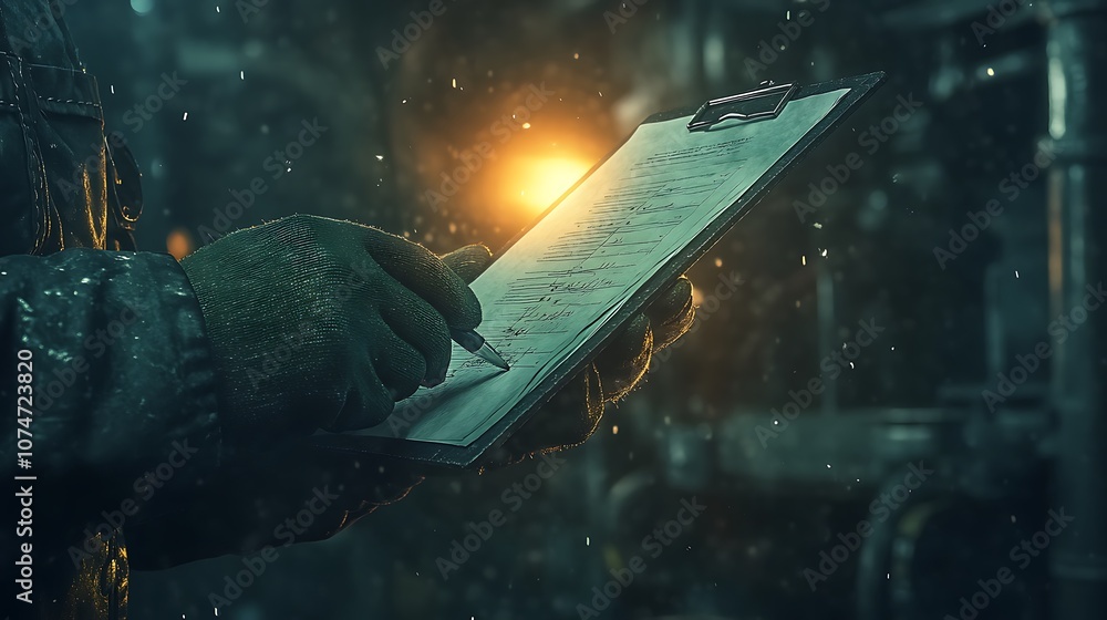 Poster a hand holds a weathered piece of paper amidst a misty, illuminated background, evoking an atmospher