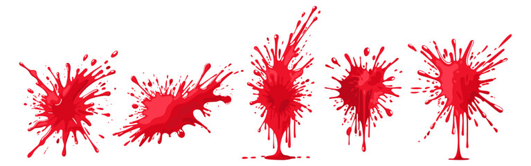 Blood splash collection. Diverse blood stains and splashes. Vector isolated red ink blob set