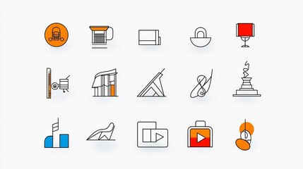 Sophisticated collection of art inspired line icons in format featuring a range of symbols and elements for architecture sculpture and music  This versatile pack offers a minimalist geometric