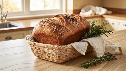 Cozy  kitchen setting with homemade baked treats in warm lighting