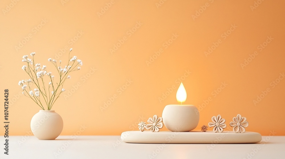 Poster warm and elegant traditional clay lamp with captivating circular patterns and delicate floral accent