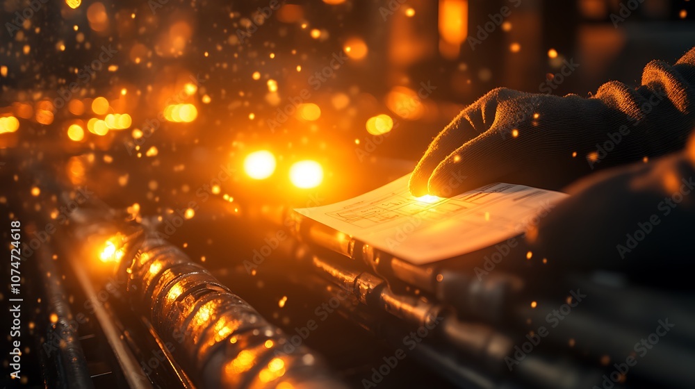 Poster a hand holds a sheet of paper against a backdrop of warm lights and soft rain, creating a cozy, refl