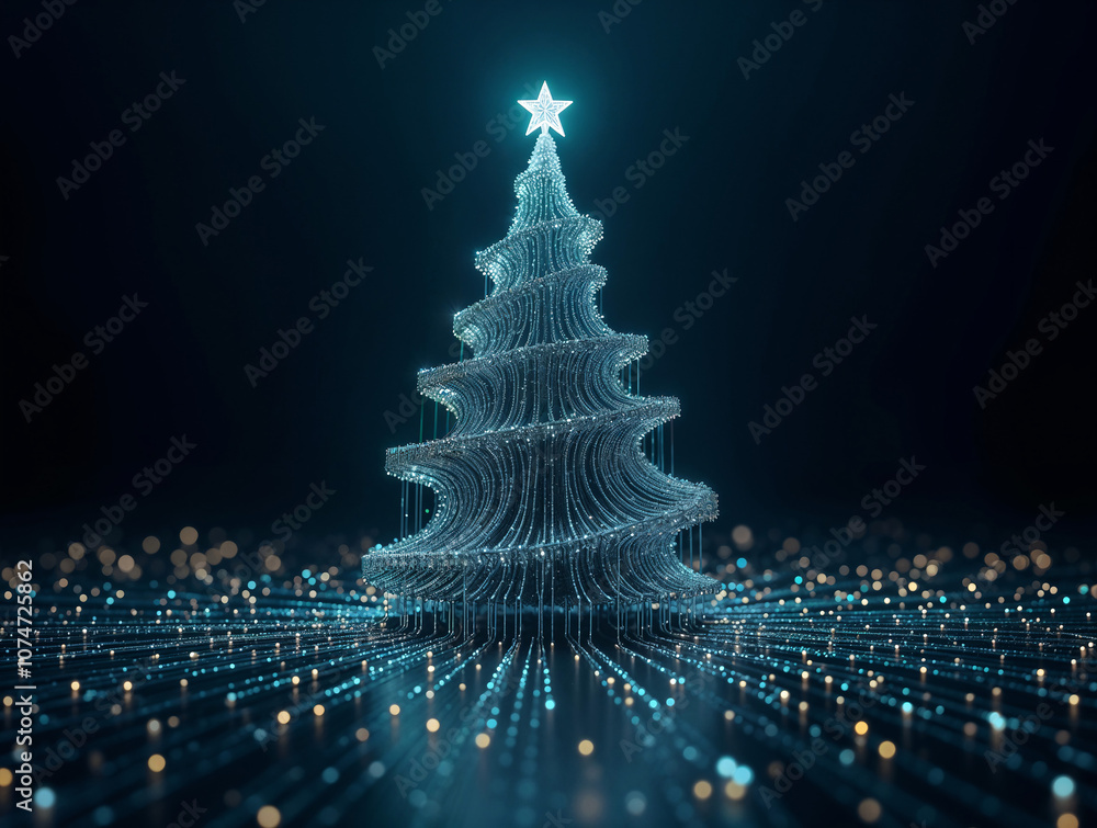 Poster christmas digital tree consisting of lines of microchips processors and boards. generative ai