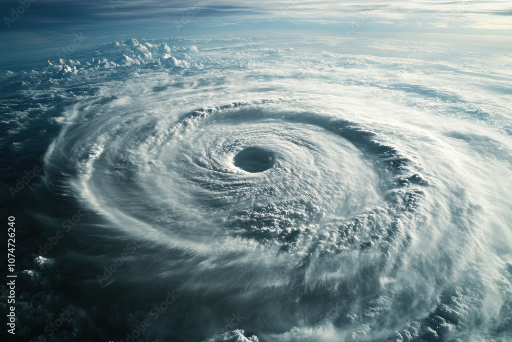 Aufkleber A massive hurricane develops in the open ocean, revealing a swirling vortex of clouds and powerful atmospheric activity. Generative AI