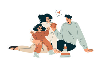 Young Man and Woman Play with Their Daughter Vector Illustration