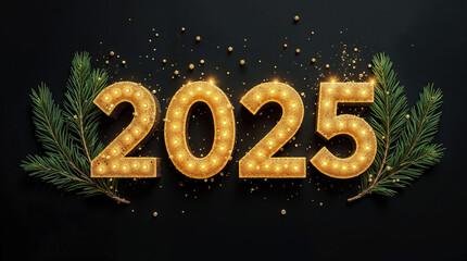 golden number 2025 on dark backdrop. Generative AI