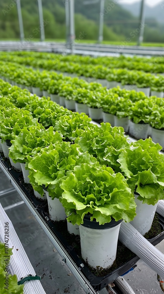 Poster lettuce farming in hydroponic tubes with efficient water circulation system showcasing sustainable a