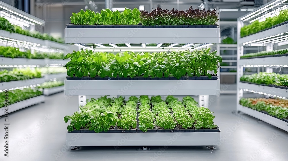 Poster innovative multi layered vertical farm with lush vegetable growth cultivated in an organized indoor 