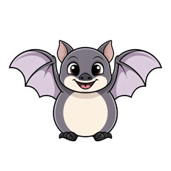 Cartoon style bat sticker with big eyes and happy expression on white background, generative ai