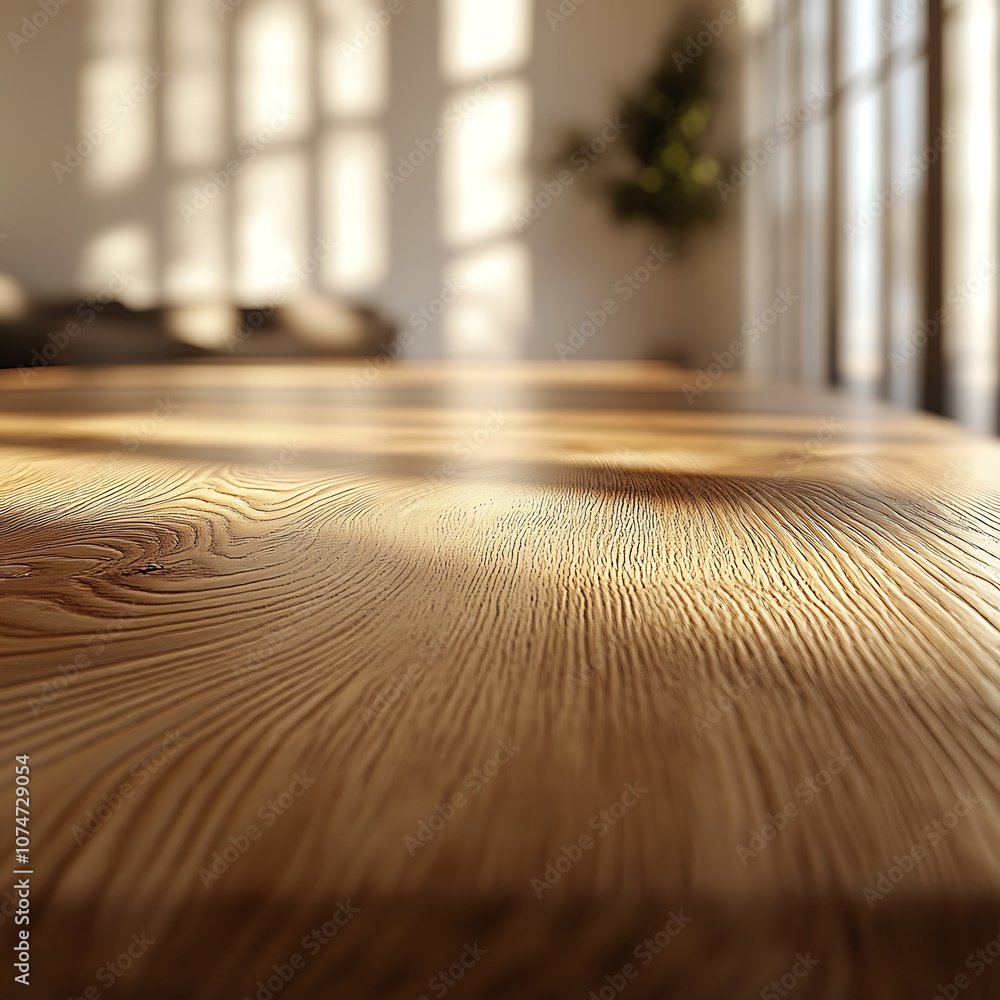 Poster close up view of wooden table surface with natural grain patterns, illuminated by soft sunlight. war