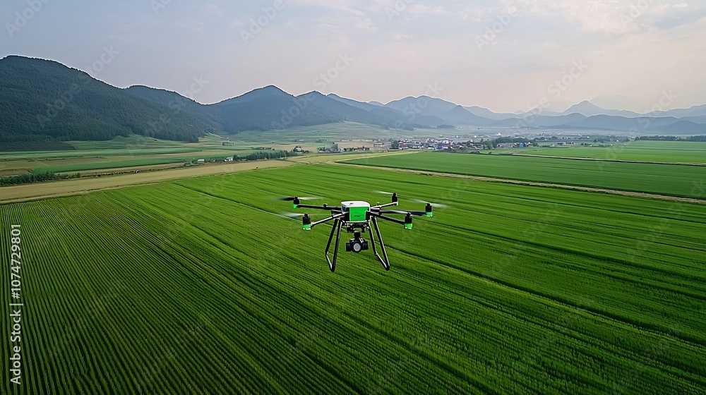 Aufkleber drone surveying smart farm landscape for efficient crop management showcasing modern agricultural te