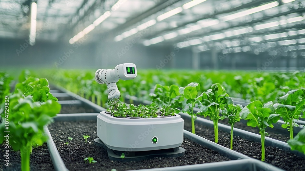 Poster Autonomous agricultural robot using sensors and data analytics to monitor plant health and growth in a smart high tech farm representing the future of precision and sustainable farming