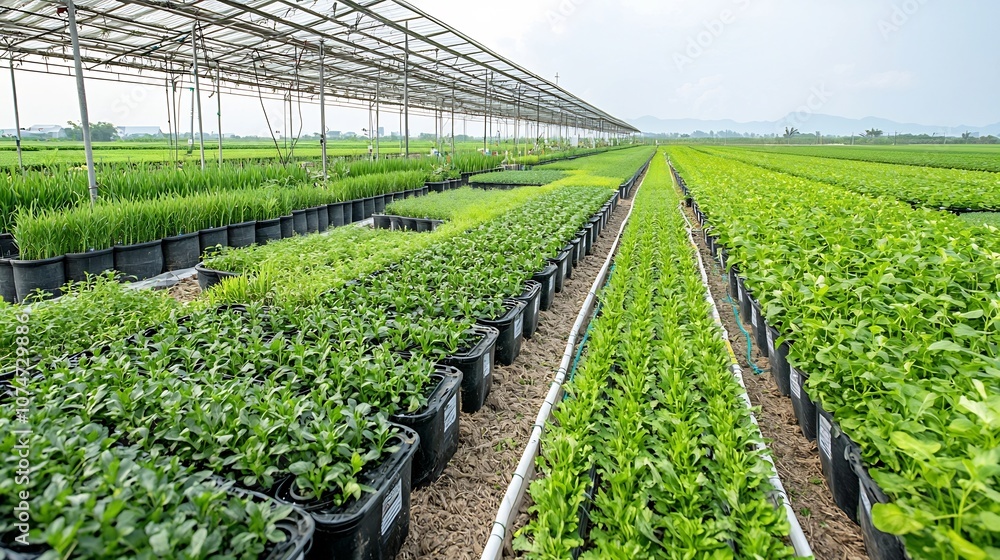 Poster Smart Farm Equipped with Advanced Automated Irrigation and Nutrient Delivery Systems Maintaining Optimal Conditions for Sustainable Crop Cultivation and Production