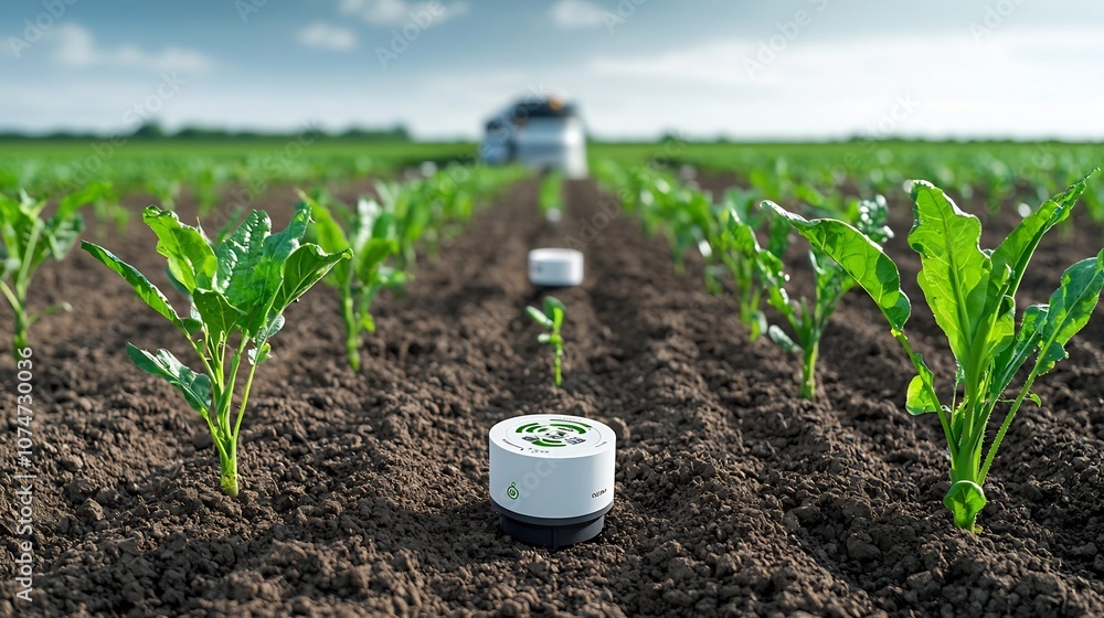 Poster Advanced sensor system in a smart farm field analyzing soil data to manage water and nutrient levels for sustainable and optimized agricultural practices