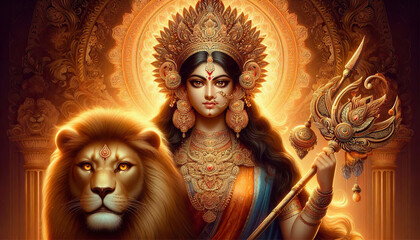 Explore the divine power and beauty of goddess durga with her majestic lion companion