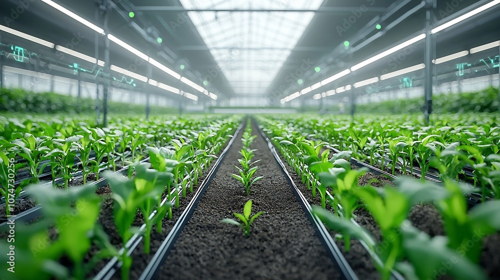 Aufkleber Advanced Greenhouse with Automated Watering Fertilizing and Soil Sensors for Optimizing Crop Health and Productivity in Sustainable Agriculture